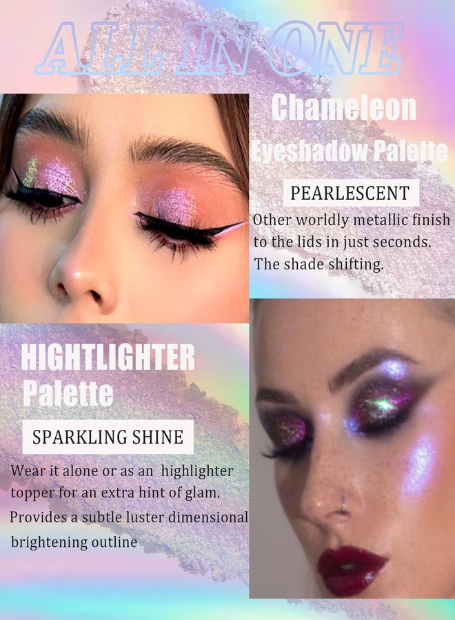 DuaTana Glitter Holographic Eyeshadow Palette Multichrome Chameleon Face Highlighter, Sparkling Cream Color Shifting Single Eye Shadow Long Lasting Shimmer Inner Corner Eye Brightener Pink Mermaid Makeup-02 - Image 4